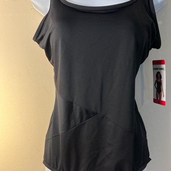New Lands' End New Tugless Tank Swim Suit Scoop Neck Soft Cup Modest  Black M - Picture 5 of 9